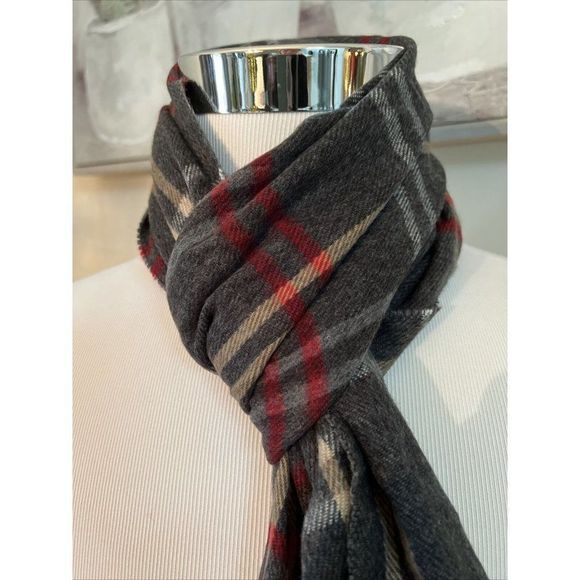 NWT Steve Madden Mid Weight Charcoal‎ Grey Red Gold Plaid Muffler Scarf - Picture 1 of 5